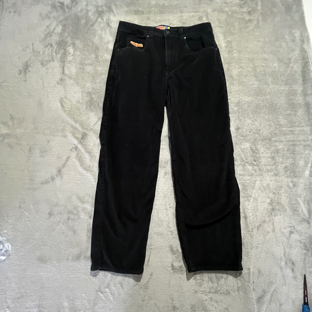 Empyre Corduroy Pants Mens 30 Black Relaxed Fit Skate Streetwear Wide Leg